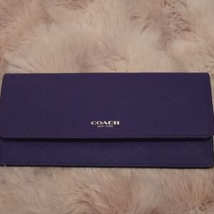 Coach Saffiano Soft Wallet Purple Iris Color Envelope Wallet